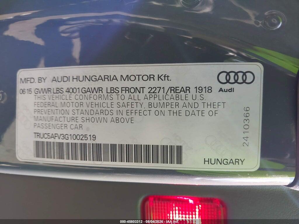TRUC5AFV3G1002519 2016 AUDI TT photo no. 9