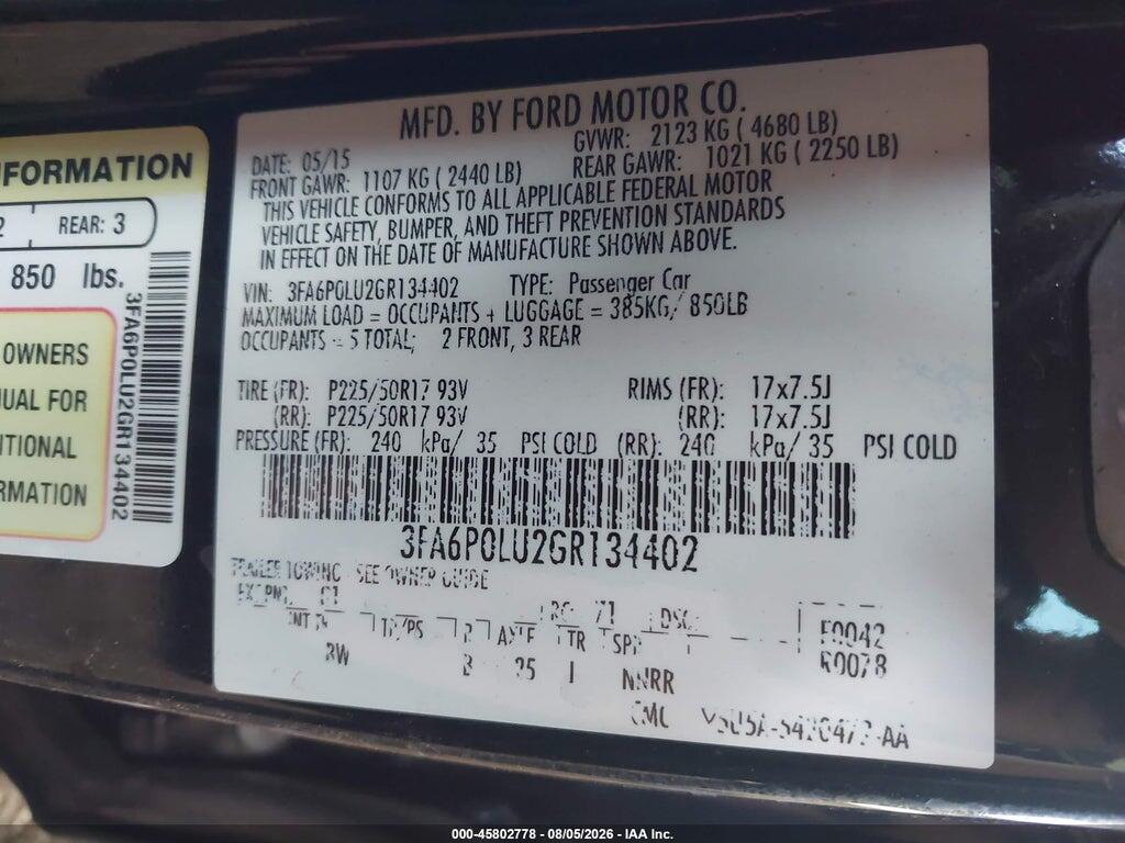 3FA6P0LU2GR134402 2016 FORD FUSION HYBRID photo no. 9
