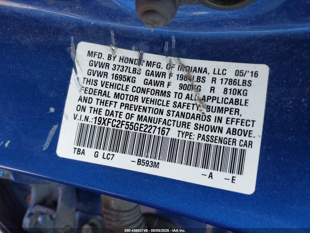 19XFC2F55GE227167 2016 HONDA CIVIC photo no. 9