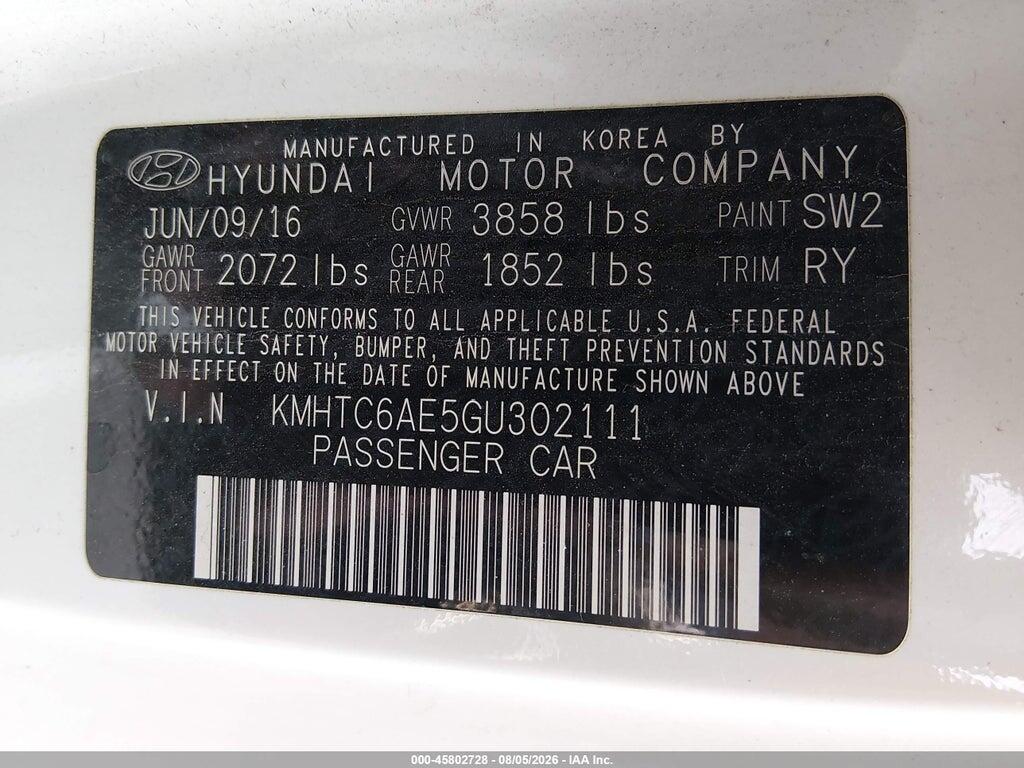KMHTC6AE5GU302111 2016 HYUNDAI VELOSTER photo no. 9