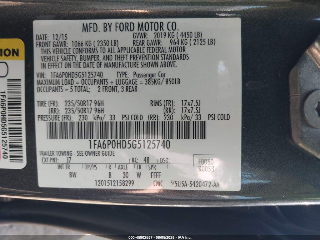 1FA6P0HD5G5125740 2016 FORD FUSION photo no. 9