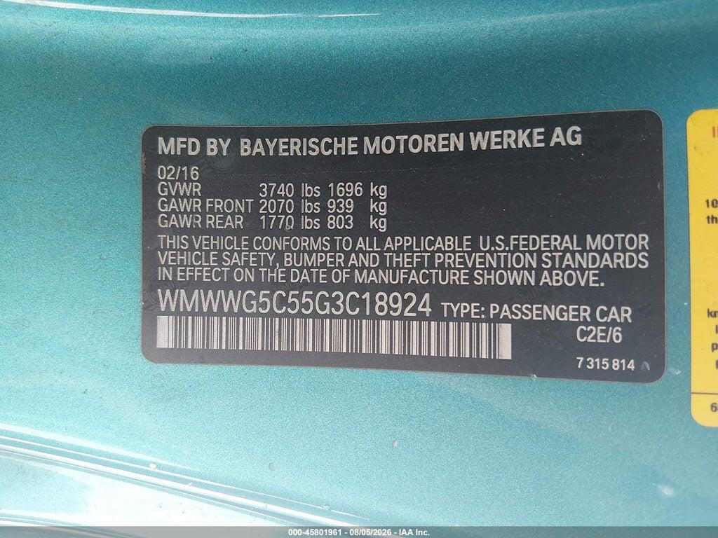 WMWWG5C55G3C18924 2016 MINI CONVERTIBLE photo no. 9