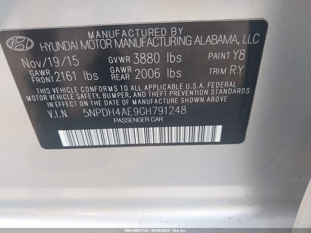5NPDH4AE9GH791248 2016 HYUNDAI ELANTRA photo no. 9