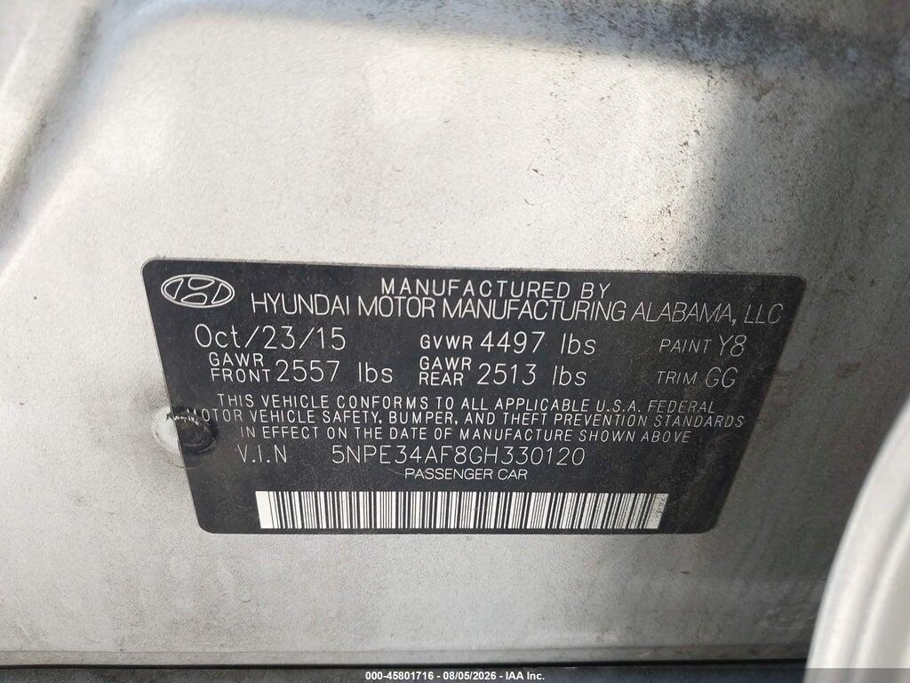 5NPE34AF8GH330120 2016 HYUNDAI SONATA photo no. 9