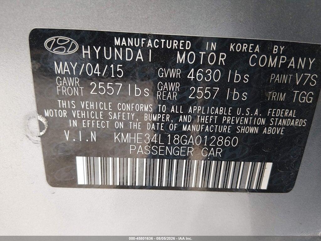 KMHE34L18GA012860 2016 HYUNDAI SONATA HYBRID photo no. 9