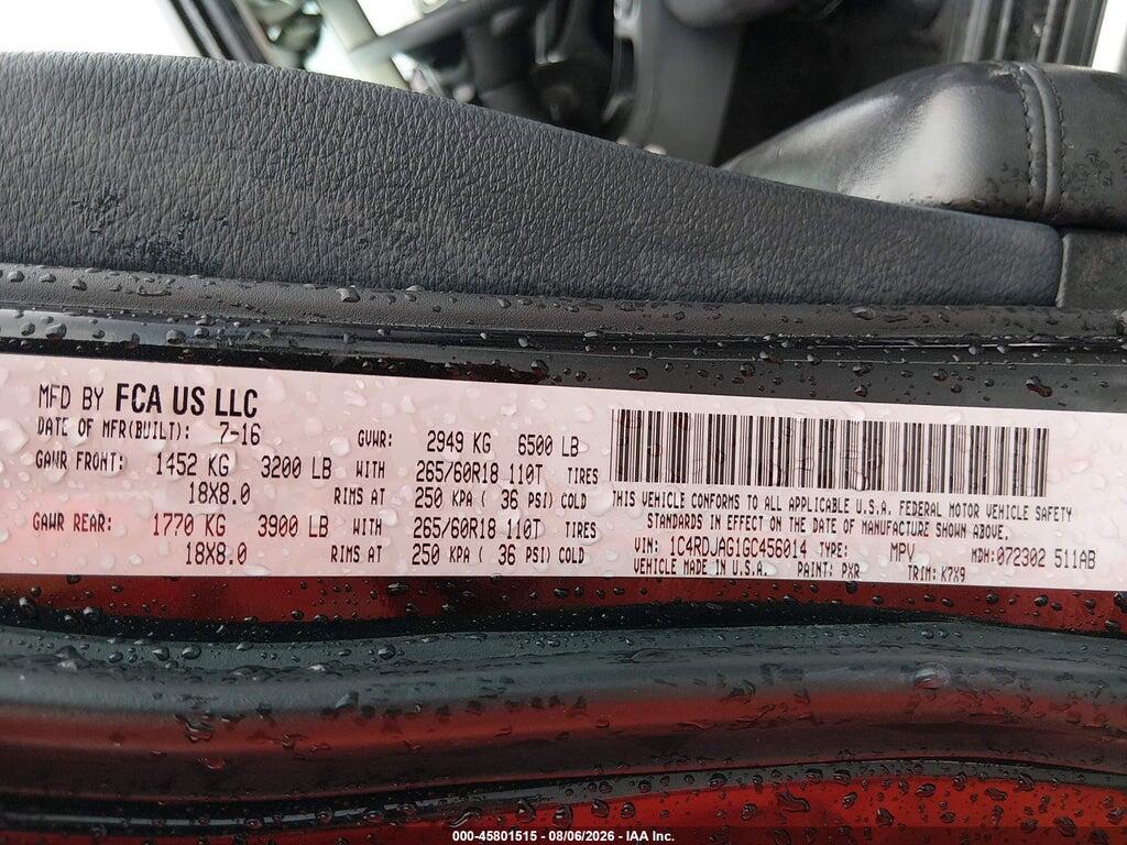 1C4RDJAG1GC456014 2016 DODGE DURANGO photo no. 9