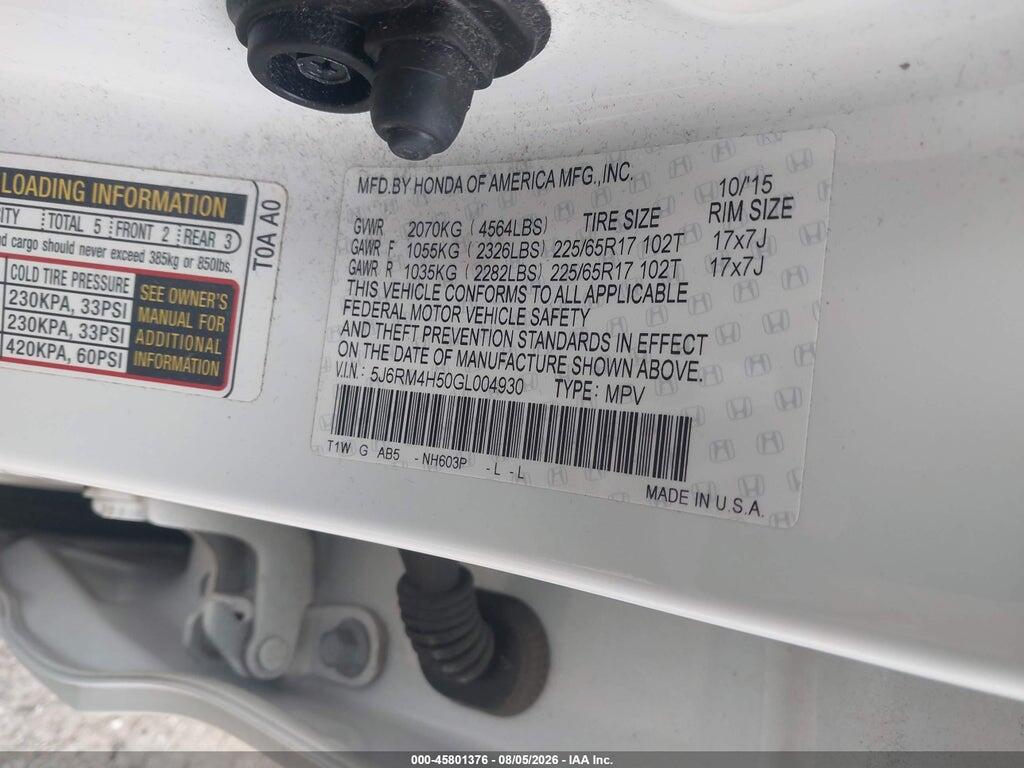 5J6RM4H50GL004930 2016 HONDA CR-V photo no. 9