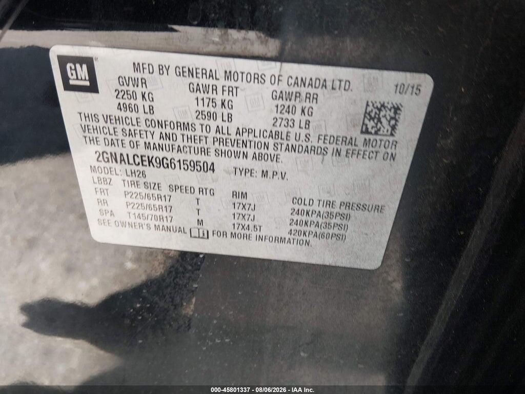 2GNALCEK9G6159504 2016 CHEVROLET EQUINOX photo no. 9