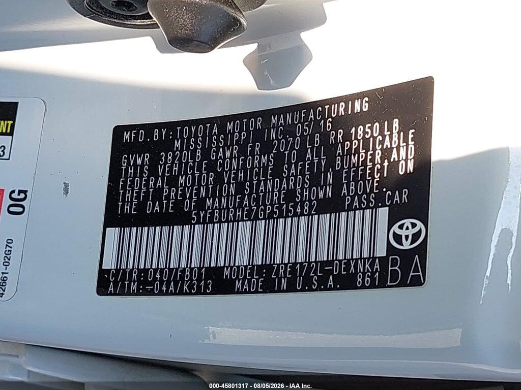 5YFBURHE7GP515482 2016 TOYOTA COROLLA photo no. 9