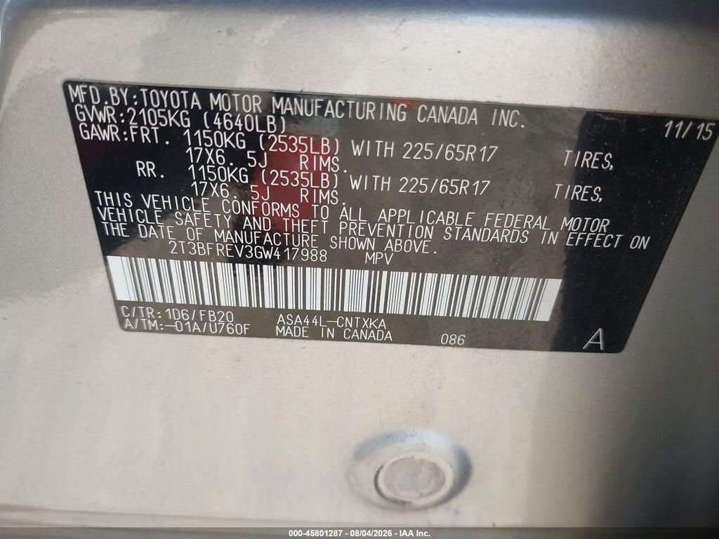 2T3BFREV3GW417988 2016 TOYOTA RAV4 photo no. 9