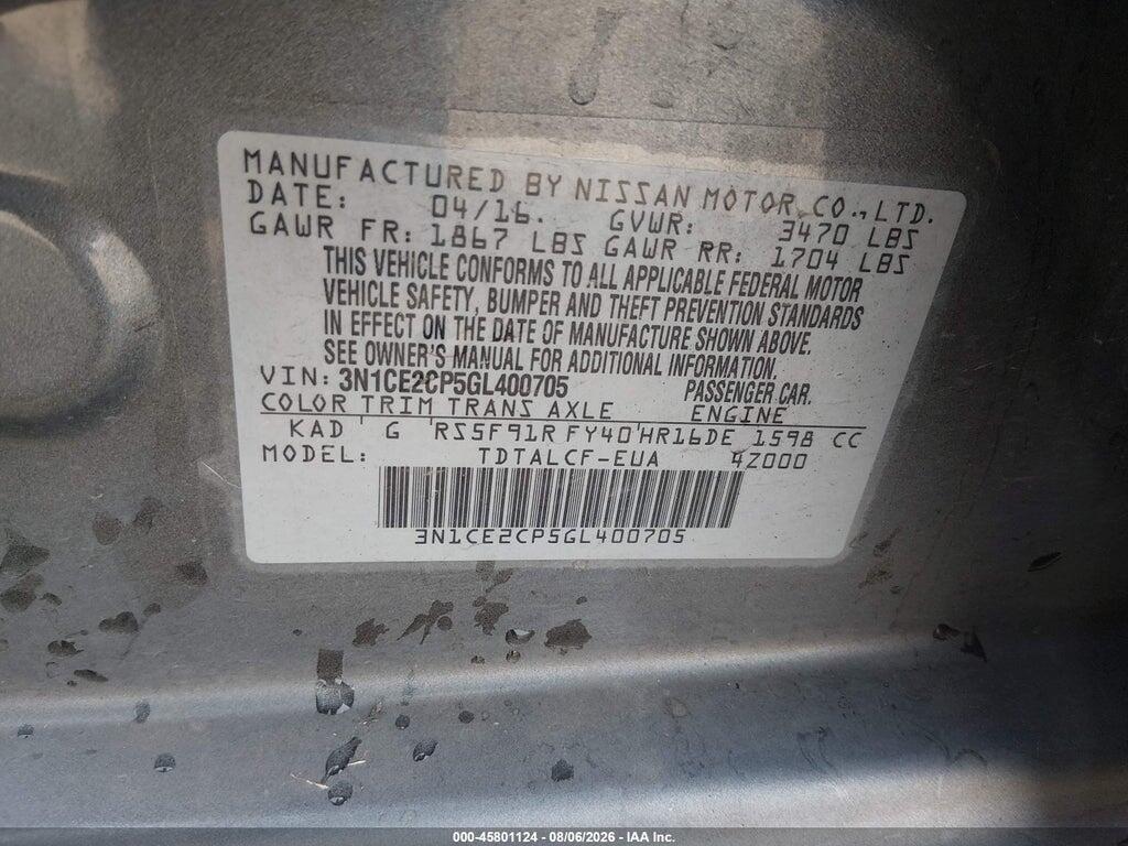 3N1CE2CP5GL400705 2016 NISSAN VERSA NOTE photo no. 9