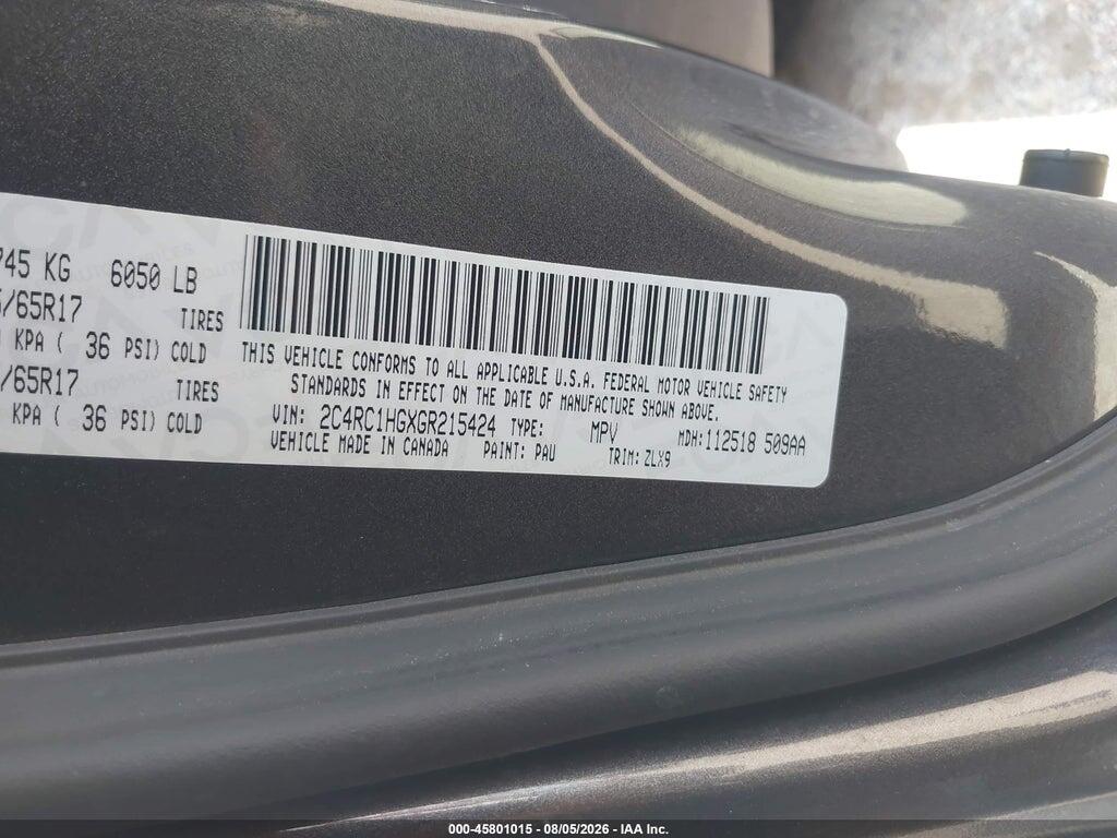 2C4RC1HGXGR215424 2016 CHRYSLER TOWN & COUNTRY photo no. 9