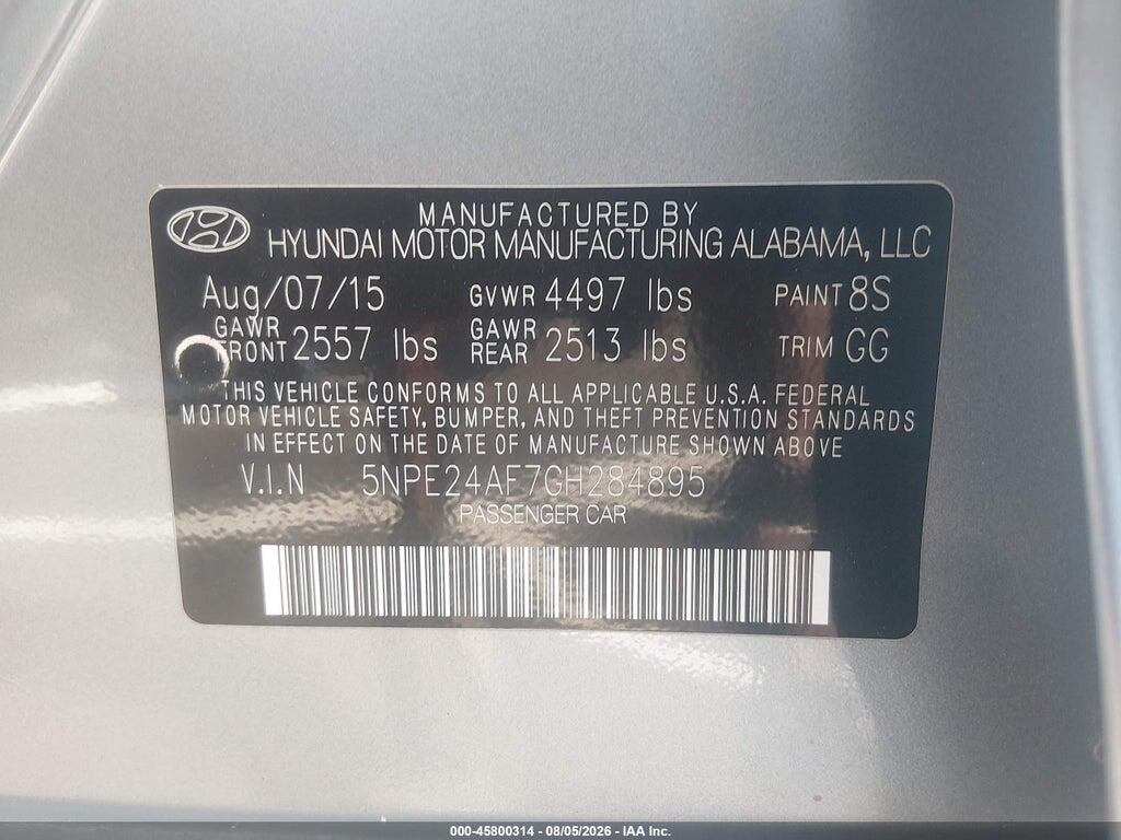 5NPE24AF7GH284895 2016 HYUNDAI SONATA photo no. 9
