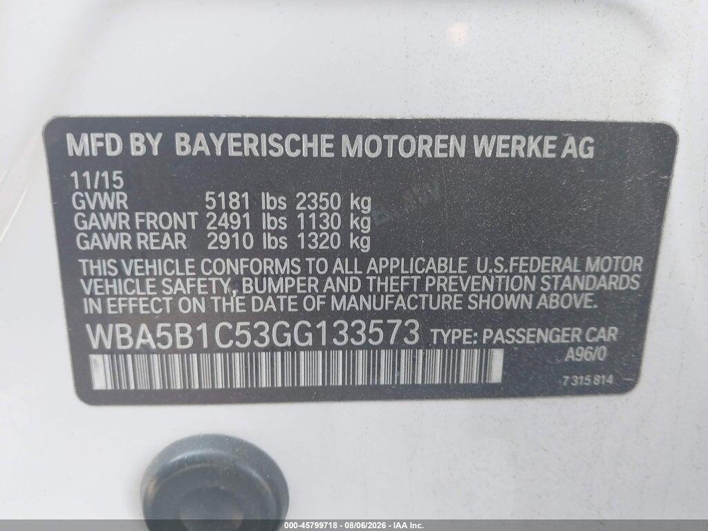 WBA5B1C53GG133573 2016 BMW 535I photo no. 9