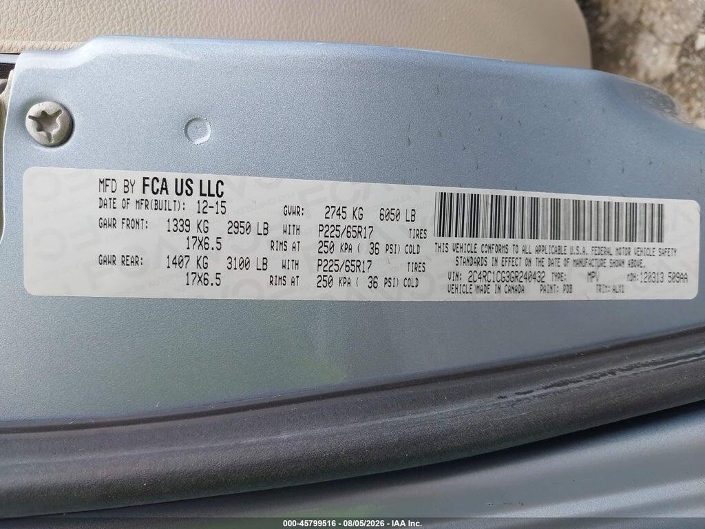 2C4RC1CG3GR240432 2016 CHRYSLER TOWN & COUNTRY photo no. 9