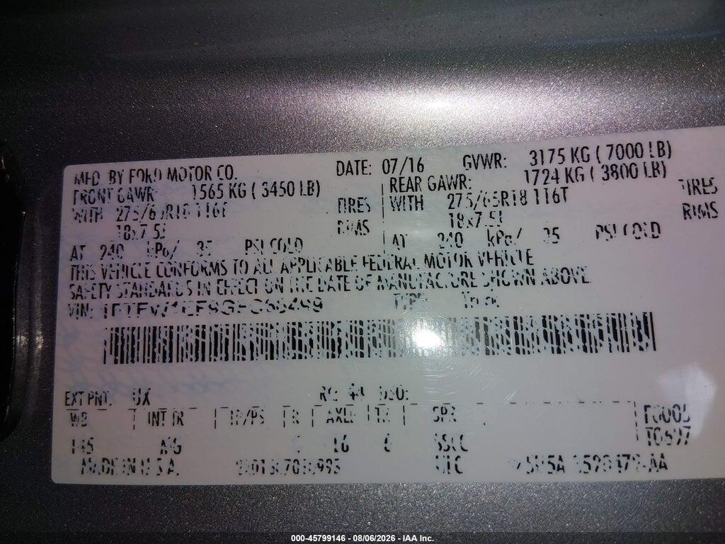 1FTEW1EF9GFC66499 2016 FORD F-150 photo no. 9