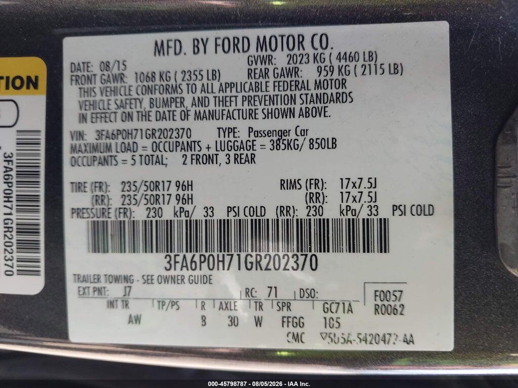 3FA6P0H71GR202370 2016 FORD FUSION photo no. 9