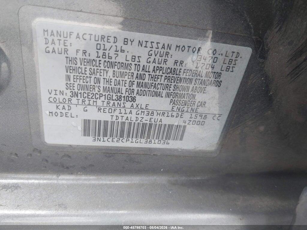 3N1CE2CP1GL381036 2016 NISSAN VERSA NOTE photo no. 9