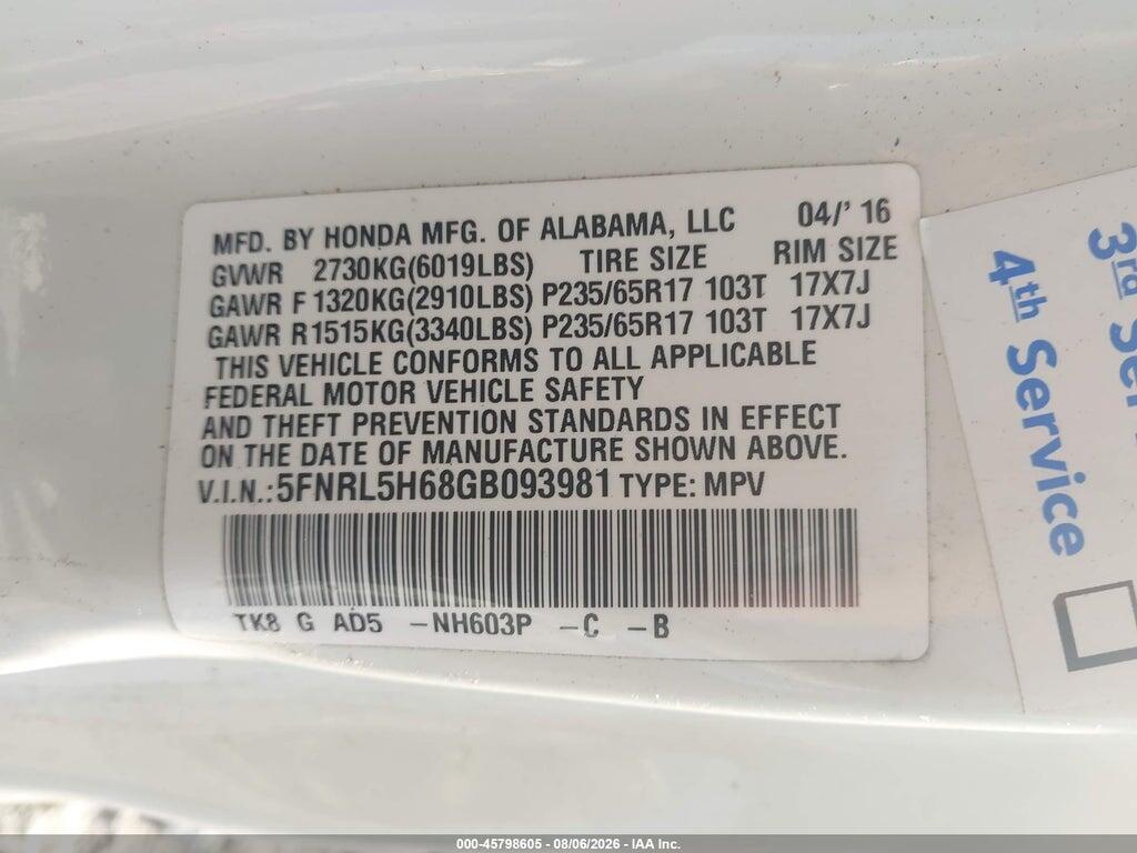 5FNRL5H68GB093981 2016 HONDA ODYSSEY photo no. 9