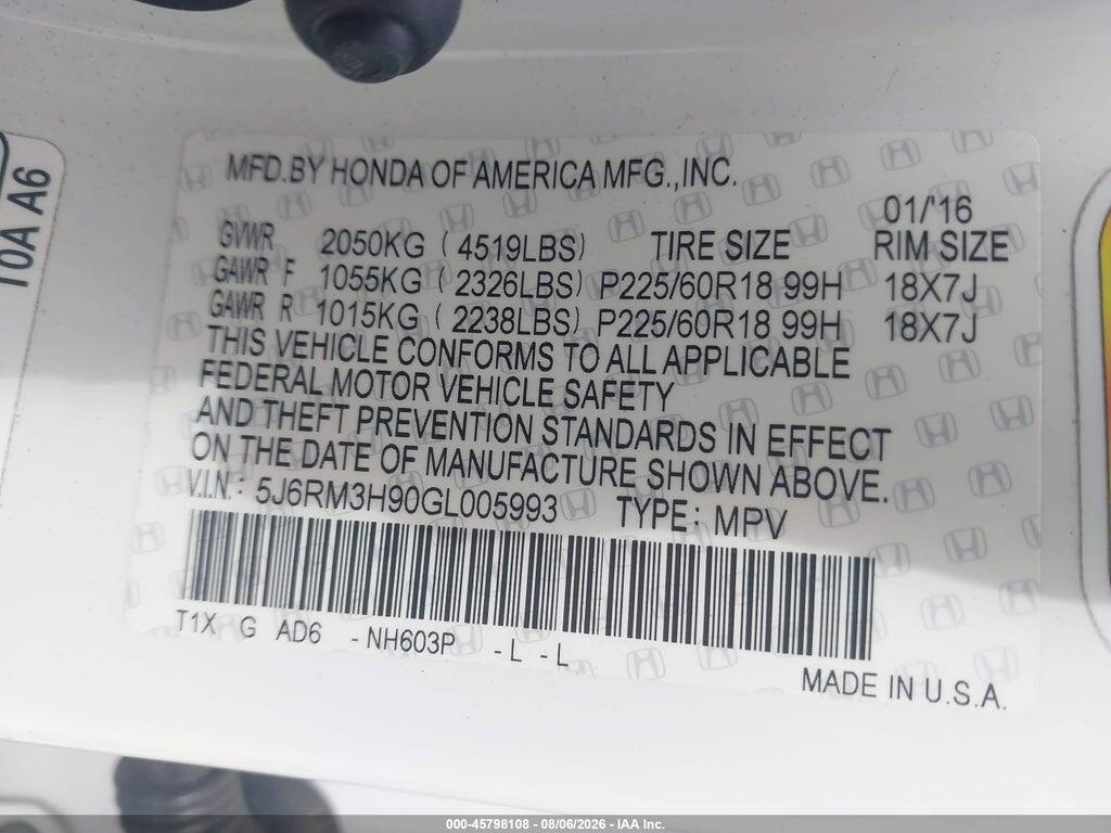 5J6RM3H90GL005993 2016 HONDA CR-V photo no. 9