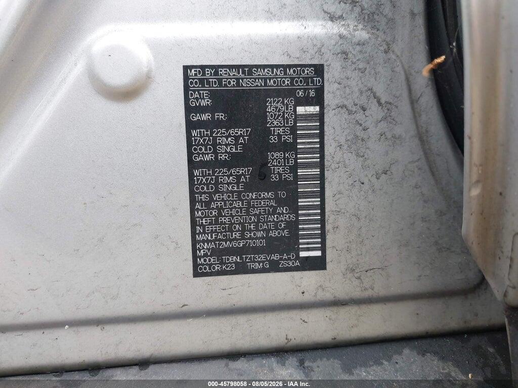 KNMAT2MV6GP710101 2016 NISSAN ROGUE photo no. 9