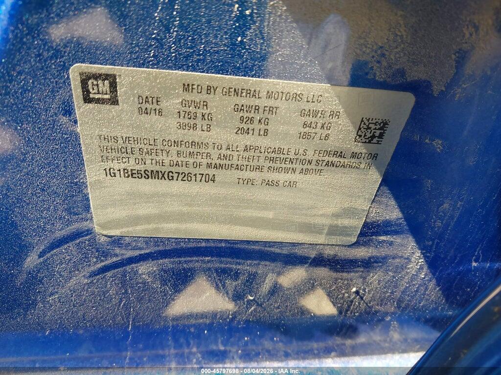 1G1BE5SMXG7261704 2016 CHEVROLET CRUZE photo no. 9