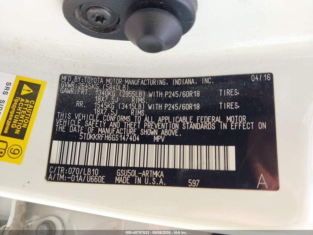 5TDKKRFH6GS147404 2016 TOYOTA HIGHLANDER photo no. 9