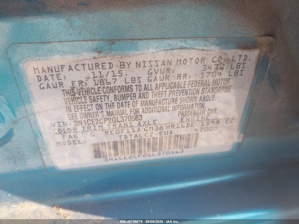 3N1CE2CP2GL370563 2016 NISSAN VERSA NOTE photo no. 9