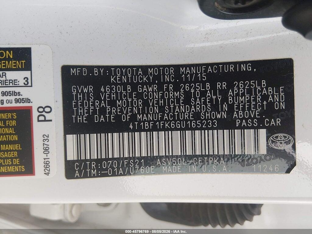 4T1BF1FK6GU165233 2016 TOYOTA CAMRY photo no. 9