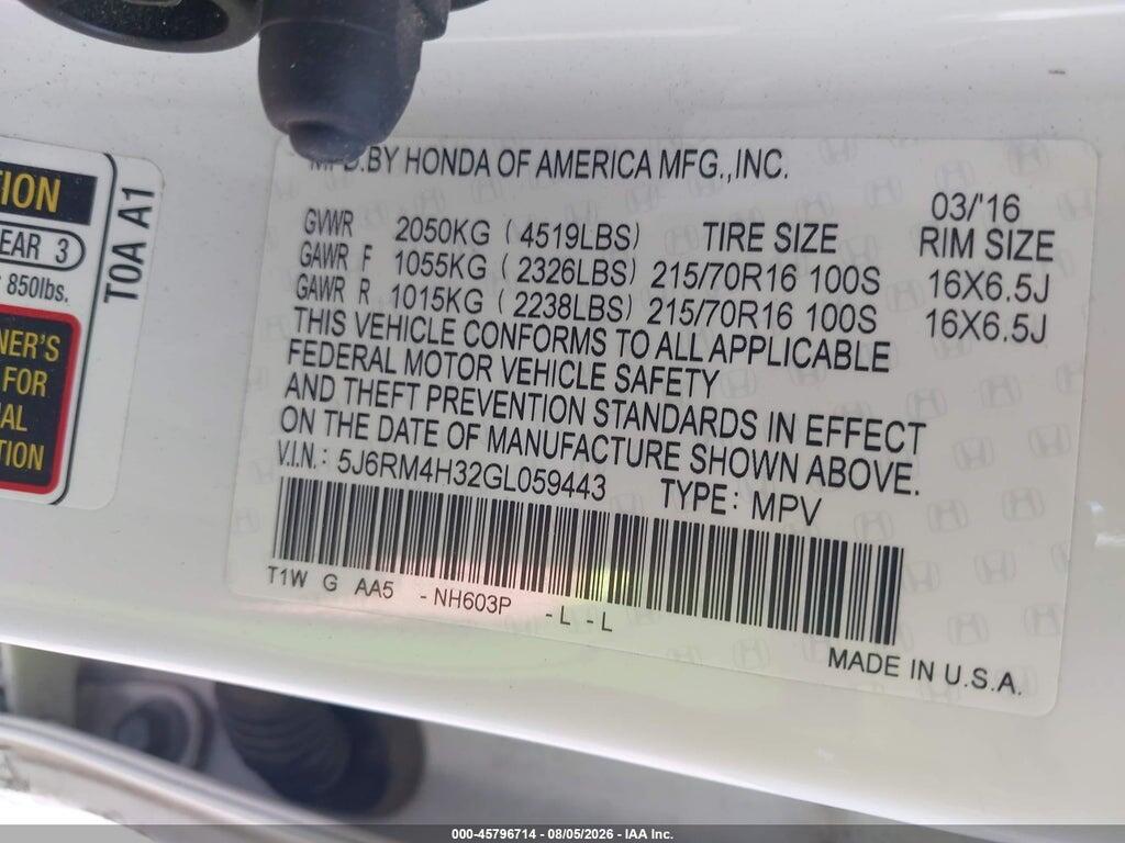5J6RM4H32GL059443 2016 HONDA CR-V photo no. 9