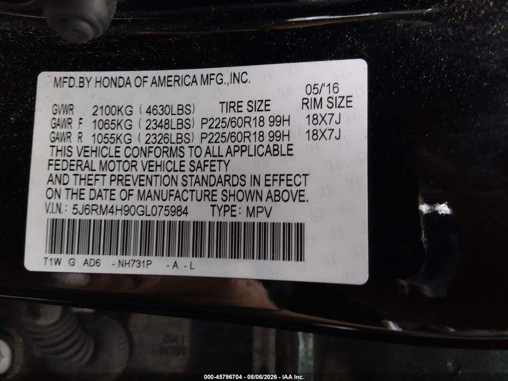 5J6RM4H90GL075984 2016 HONDA CR-V photo no. 9