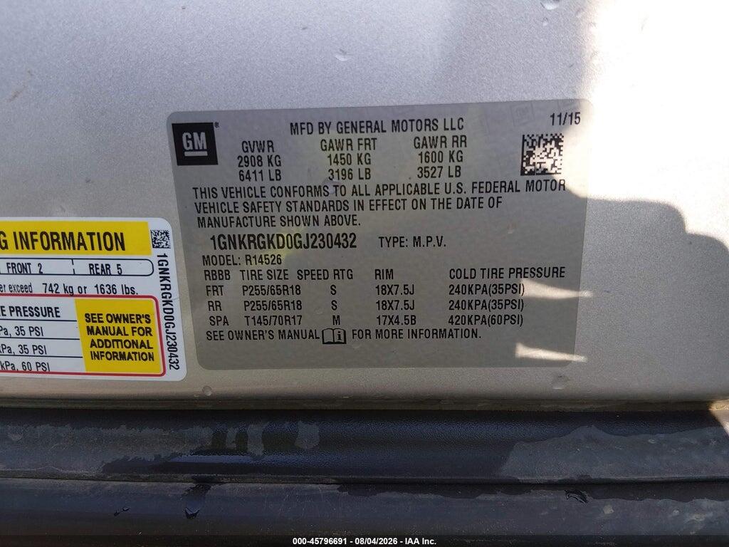 1GNKRGKD0GJ230432 2016 CHEVROLET TRAVERSE photo no. 9
