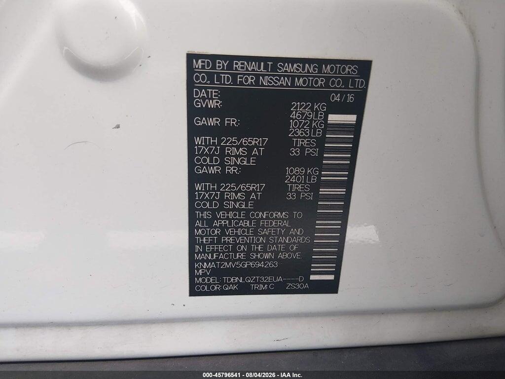 KNMAT2MV5GP694263 2016 NISSAN ROGUE photo no. 9