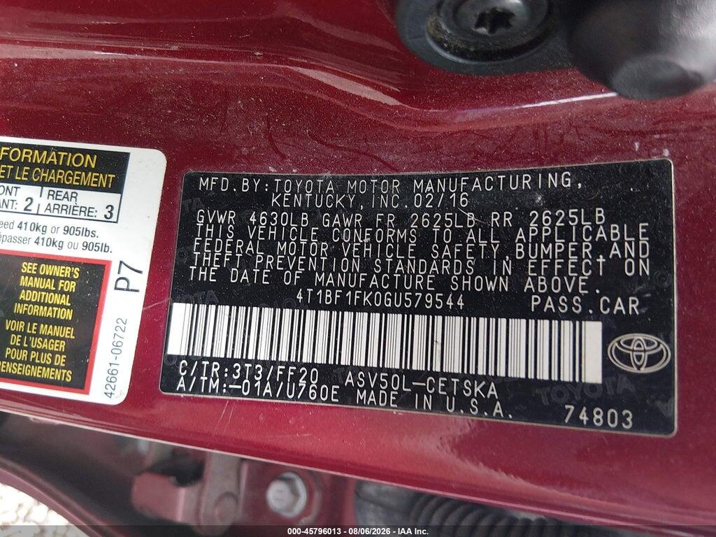4T1BF1FK0GU579544 2016 TOYOTA CAMRY photo no. 9