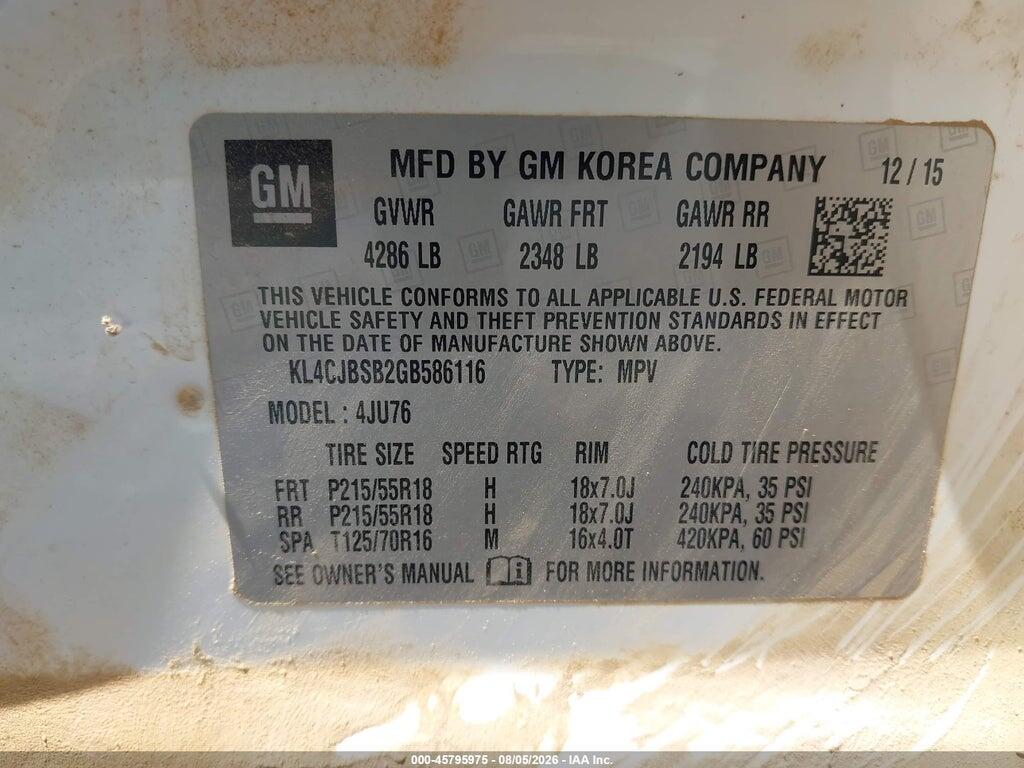 KL4CJBSB2GB586116 2016 BUICK ENCORE photo no. 9