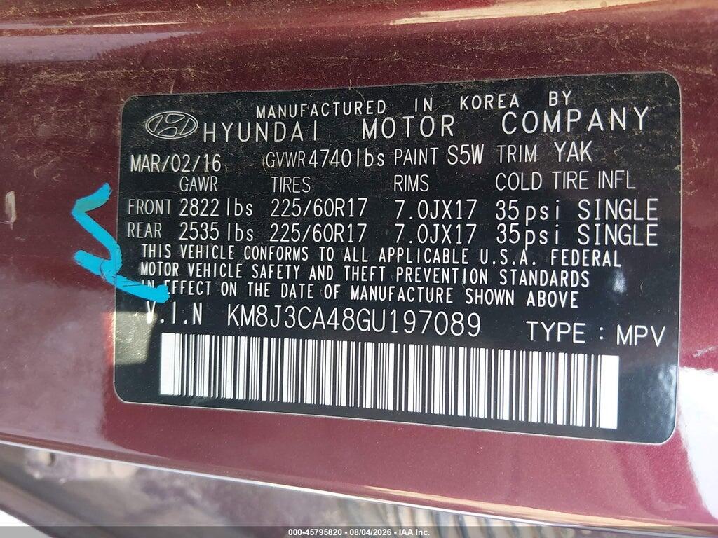 KM8J3CA48GU197089 2016 HYUNDAI TUCSON photo no. 9