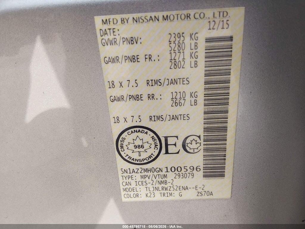 5N1AZ2MH0GN100596 2016 NISSAN MURANO photo no. 9
