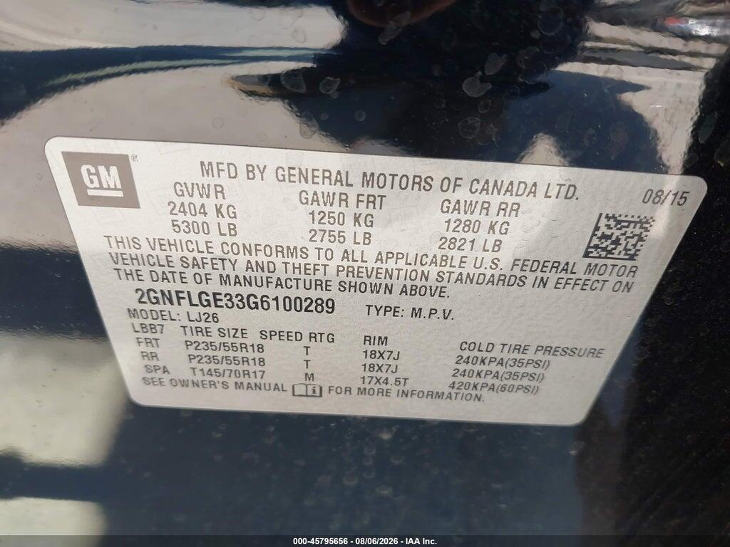 2GNFLGE33G6100289 2016 CHEVROLET EQUINOX photo no. 9
