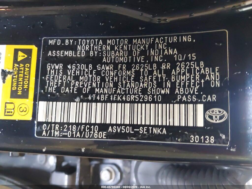 4T4BF1FK4GR529610 2016 TOYOTA CAMRY photo no. 9
