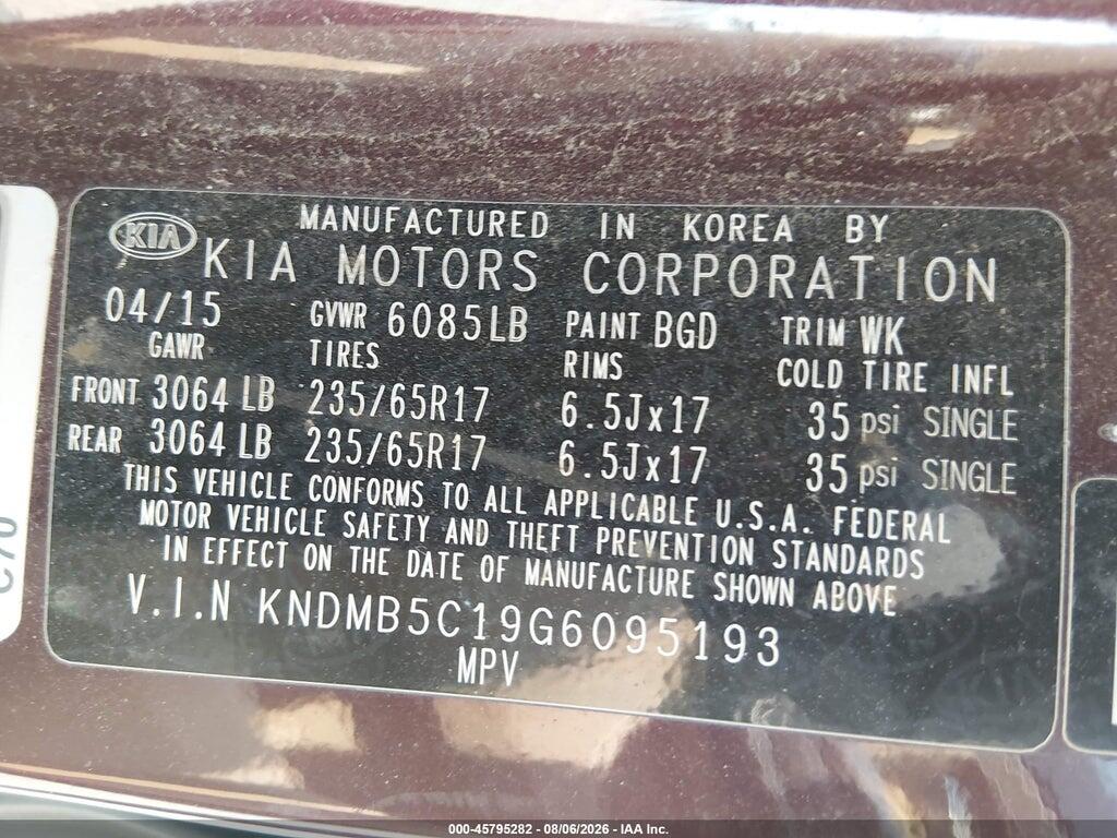 KNDMB5C19G6095193 2016 KIA SEDONA photo no. 9