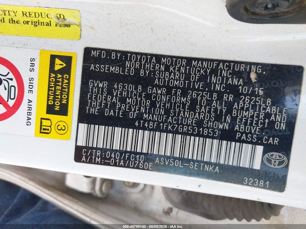 4T4BF1FK7GR531853 2016 TOYOTA CAMRY photo no. 9