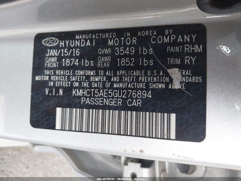 KMHCT5AE5GU276894 2016 HYUNDAI ACCENT photo no. 9