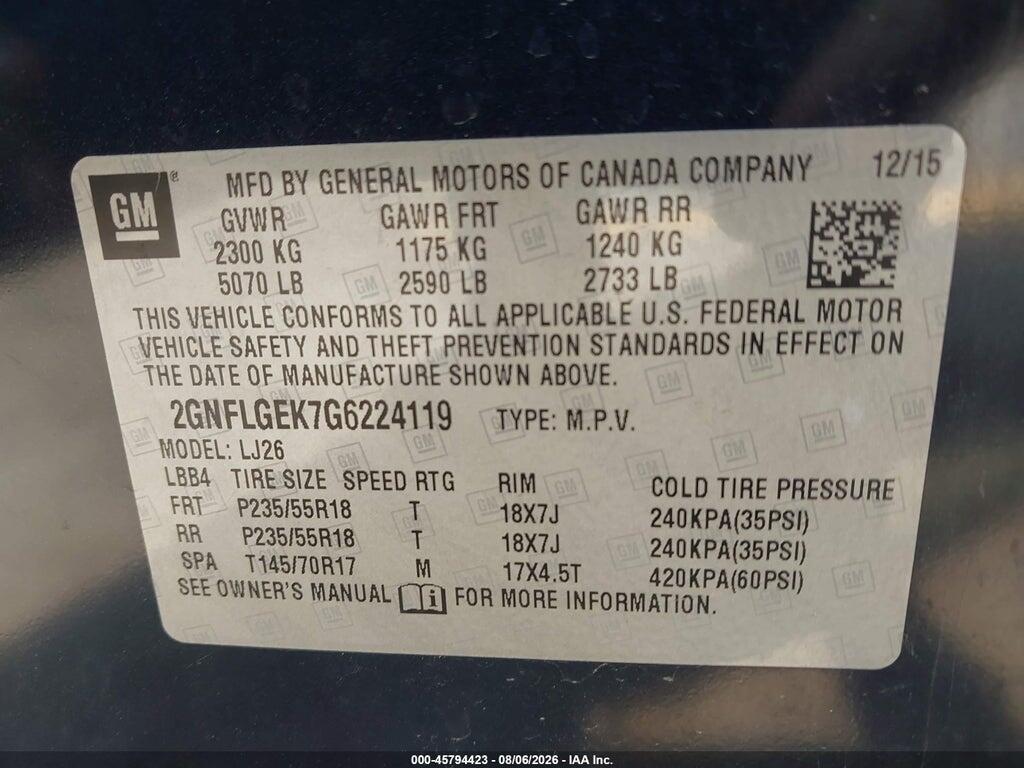 2GNFLGEK7G6224119 2016 CHEVROLET EQUINOX photo no. 9