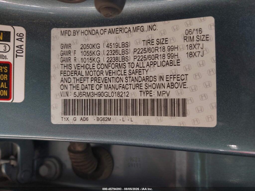 5J6RM3H90GL018212 2016 HONDA CR-V photo no. 9