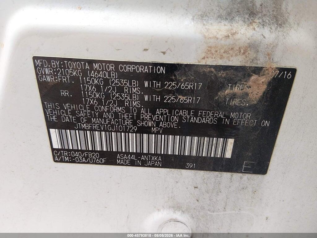 JTMBFREV1GJ101729 2016 TOYOTA RAV4 photo no. 9