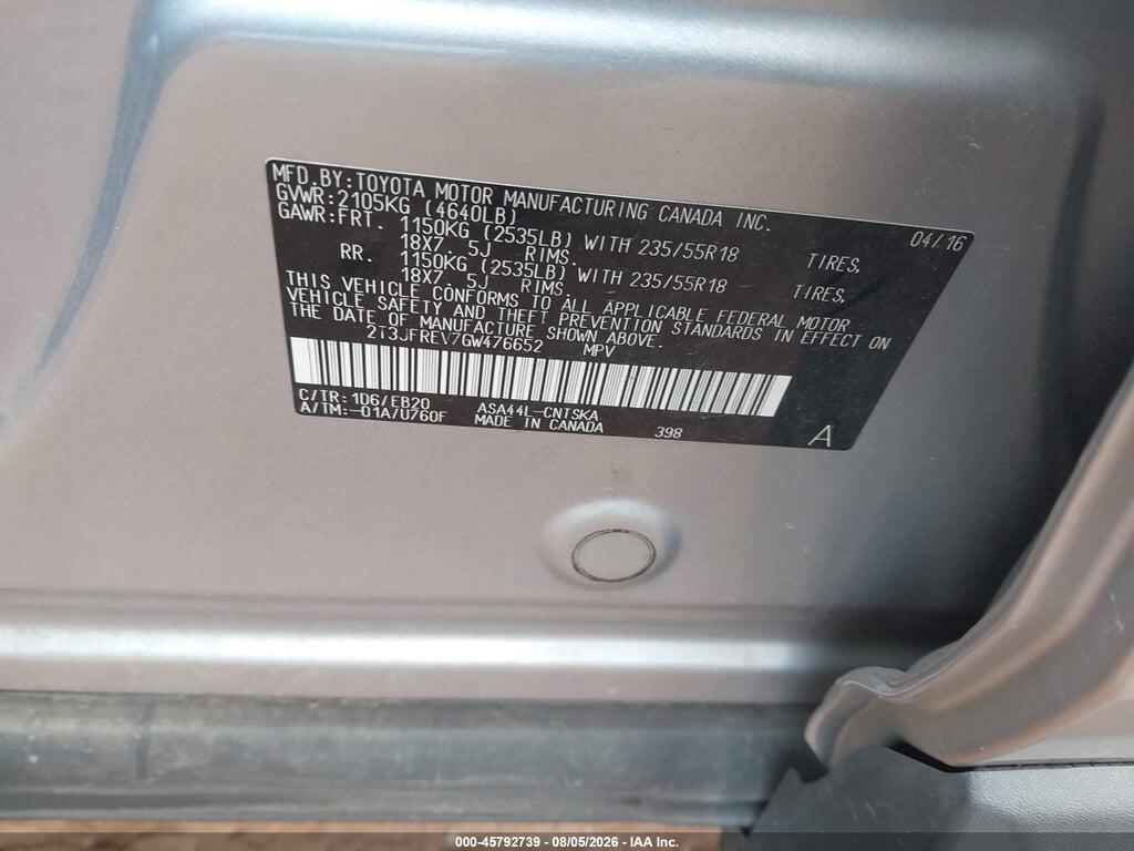 2T3JFREV7GW476652 2016 TOYOTA RAV4 photo no. 9