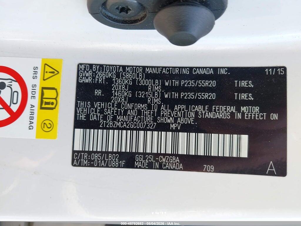 2T2BZMCA2GC007327 2016 LEXUS RX 350 photo no. 9