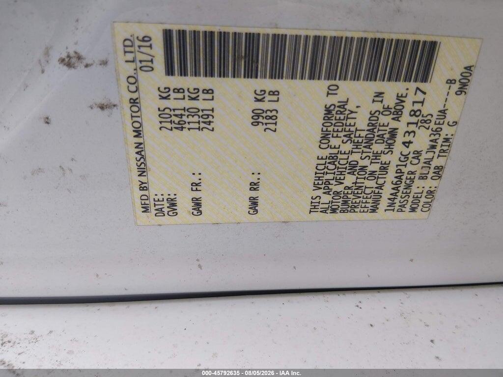 1N4AA6AP1GC431817 2016 NISSAN MAXIMA photo no. 9