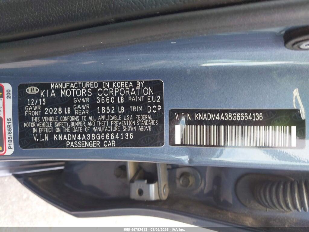 KNADM4A38G6664136 2016 KIA RIO photo no. 9
