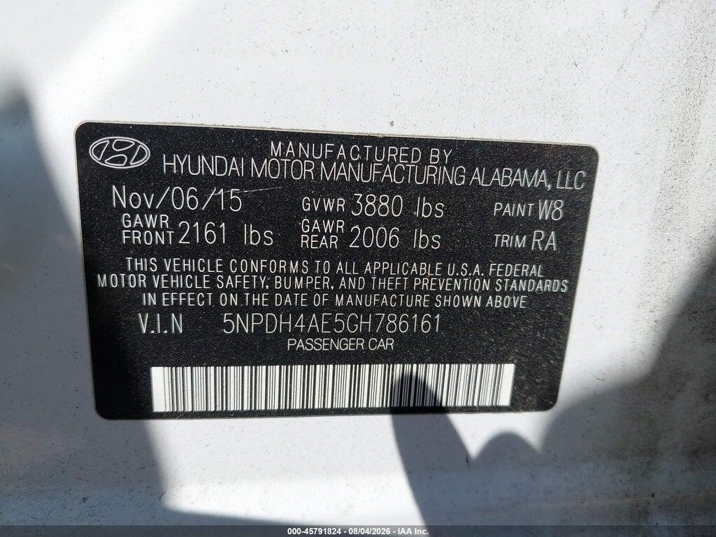 5NPDH4AE5GH786161 2016 HYUNDAI ELANTRA photo no. 9